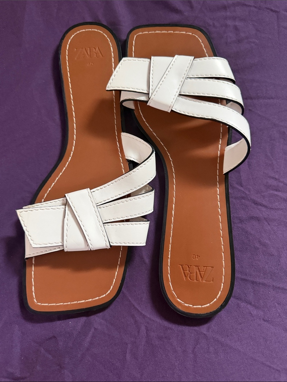 ZARA White Strappy Slide Sandals